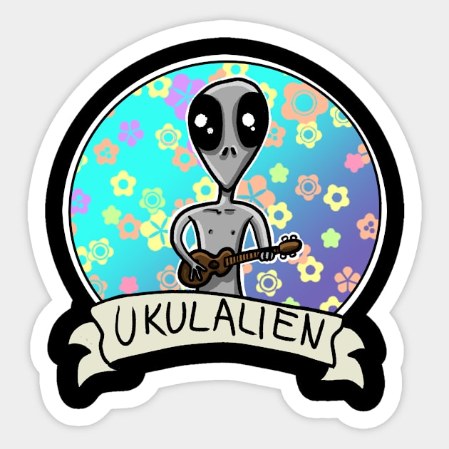 Alien Ukulule UKULALIEN Flowers Music Cartoon Sticker by Dreadful Scrawl 666